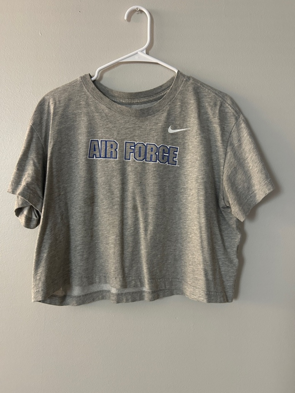 Nike Gray 'Air Force' Cropped Tee with White Swoosh